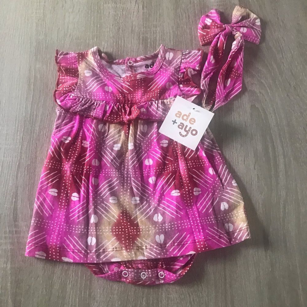NWT … ADE + AYO “Size: 3-6 Months” One Piece Outfit With Matching Headband
